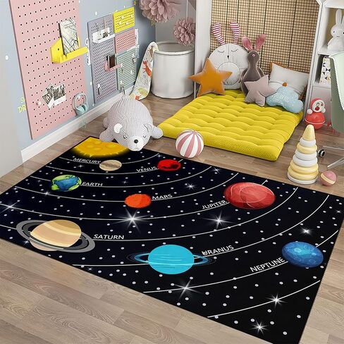 Kids Rugs for Bedroom Boy Outer Space Area Rug Galaxy Area Rugs for Kids Bedroom Solar System Carpet Memory Foam Thicken Kids Play Rug, Space, 3'×5' in Saudi Arabia