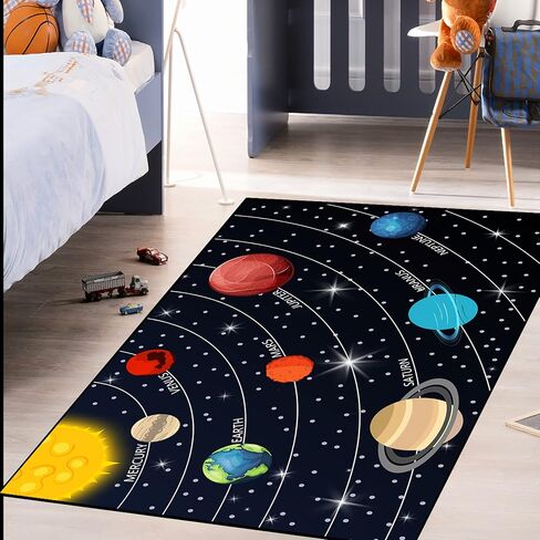 Kids Rugs for Bedroom Boy Outer Space Area Rug Galaxy Area Rugs for Kids Bedroom Solar System Carpet Memory Foam Thicken Kids Play Rug, Space, 3'×5' in Saudi Arabia
