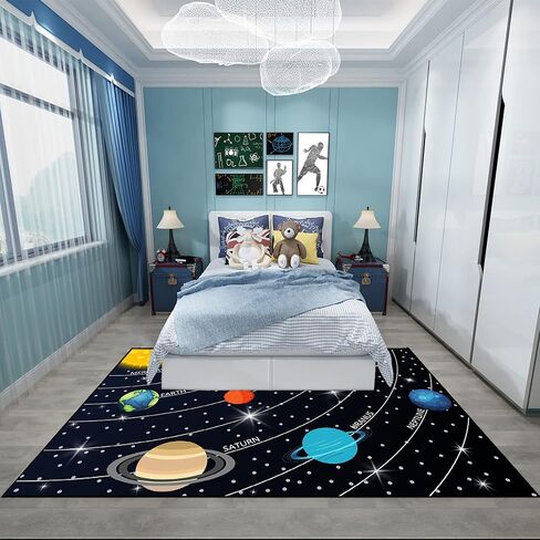 Kids Rugs for Bedroom Boy Outer Space Area Rug Galaxy Area Rugs for Kids Bedroom Solar System Carpet Memory Foam Thicken Kids Play Rug, Space, 3'×5' in Saudi Arabia