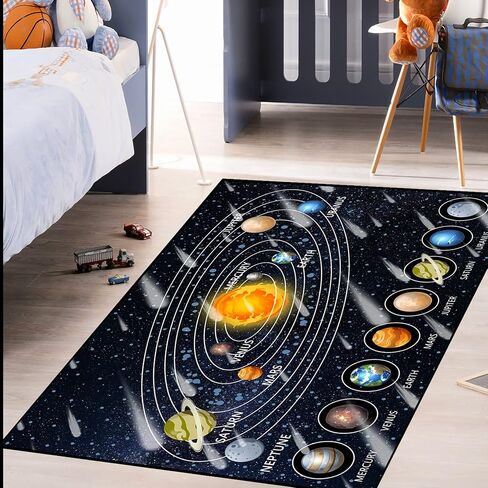 Kids Rugs for Bedroom Boy Outer Space Area Rug Galaxy Area Rugs for Kids Bedroom Solar System Carpet Memory Foam Thicken Kids Play Rug, Space, 3'×5' in Saudi Arabia