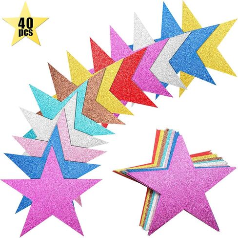 40 Pieces Glitter Star Cutouts Paper Star Confetti Cutouts for Bulletin Board Classroom Wall Party Decoration Supply, 6 Inches Length, 8 Colors in Saudi Arabia