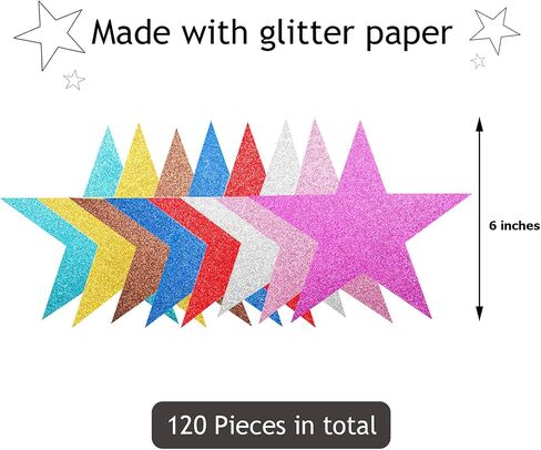 40 Pieces Glitter Star Cutouts Paper Star Confetti Cutouts for Bulletin Board Classroom Wall Party Decoration Supply, 6 Inches Length, 8 Colors in Saudi Arabia