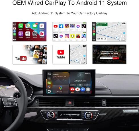 MMB CarPlay Ai Box Plus صندوق فيديو الوسائط المتعددة للسيارات مع Carplay OEM، Carplay اللاسلكي ونظام Android 11، YouTube Netflix Google Play، رابط مرآة الشاشة المقسمة، التوصيل والتشغيل in Kuwait