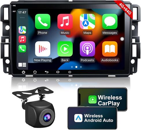 راديو ستيريو للسيارة 4+64 جيجا لسيارة شيفروليه جي إم سي بويك مع Carplay اللاسلكي Android Auto، شاشة لمس 8 بوصة تشيفي سيلفرادو وحدة رأس راديو مع كاميرا احتياطية AHD بلوتوث GPS/DSP/EQ/SWC in Kuwait