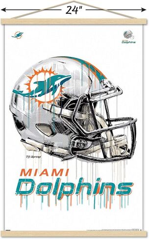 Trends International NFL Miami Dolphins - ملصق حائط 20 خوذة بالتنقيط، 22.375 بوصة × 34 بوصة، طباعة وحزمة شماعة سوداء in Kuwait