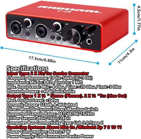 واجهة صوت USB مع مضخم صوت للميكروفون XLR / واجهة صوت جاك 1/4 بوصة + طاقة فانتوم 48 فولت 24 بت/192 كيلو هرتز للهواتف الذكية والكمبيوتر اللوحي وموسيقى تسجيل الميكروفون الديناميكي وبث البث in Kuwait