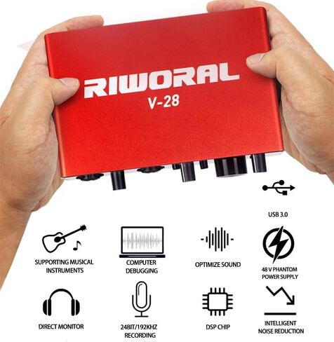 واجهة صوت USB مع مضخم صوت للميكروفون XLR / واجهة صوت جاك 1/4 بوصة + طاقة فانتوم 48 فولت 24 بت/192 كيلو هرتز للهواتف الذكية والكمبيوتر اللوحي وموسيقى تسجيل الميكروفون الديناميكي وبث البث in Kuwait