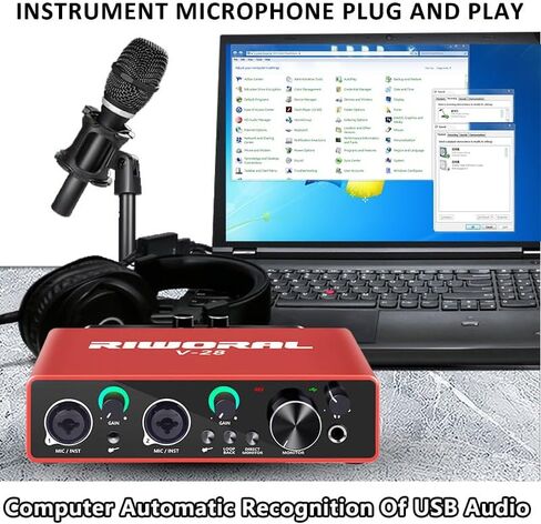 واجهة صوت USB مع مضخم صوت للميكروفون XLR / واجهة صوت جاك 1/4 بوصة + طاقة فانتوم 48 فولت 24 بت/192 كيلو هرتز للهواتف الذكية والكمبيوتر اللوحي وموسيقى تسجيل الميكروفون الديناميكي وبث البث in Kuwait