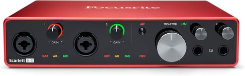 واجهة صوت USB Focusrite Scarlett 8i6 (الجيل الثالث) مع الحزمة الأولى من Pro Tools مع سماعات رأس شاشة استوديو مغلقة من الخلف، وكابلات XLR (25 قدمًا)، وكابلات TRS مقاس 1/4 بوصة (6 قطع) in Kuwait