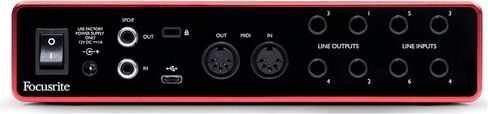 واجهة صوت USB Focusrite Scarlett 8i6 (الجيل الثالث) مع الحزمة الأولى من Pro Tools مع سماعات رأس شاشة استوديو مغلقة من الخلف، وكابلات XLR (25 قدمًا)، وكابلات TRS مقاس 1/4 بوصة (6 قطع) in Kuwait