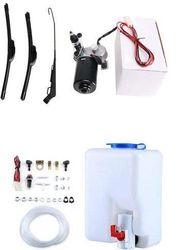 110 Degree Motor 12V Electric Motor UTV Windshield Bottle Washer Kit Fits Polaris Ranger RZR General Golf Cart Tractor Can Am Commander UTV Windshield Wiper Washer Turbo Pump Kit 2 Blades in Kuwait