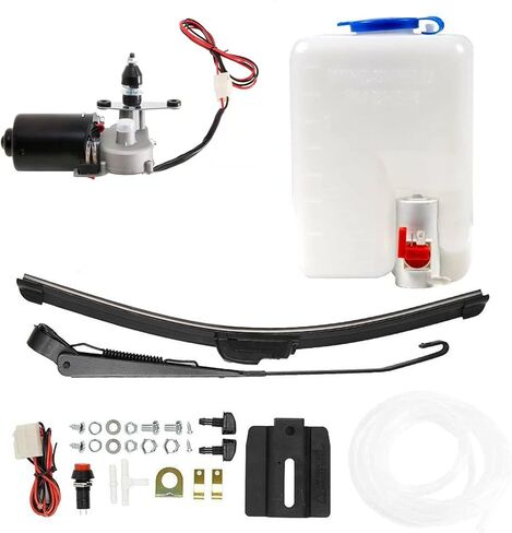 110 Degree Motor 12V Electric Motor UTV Windshield Bottle Washer Kit Fits Polaris Ranger RZR General Golf Cart Tractor Can Am Commander UTV Windshield Wiper Washer Turbo Pump Kit 2 Blades in Kuwait