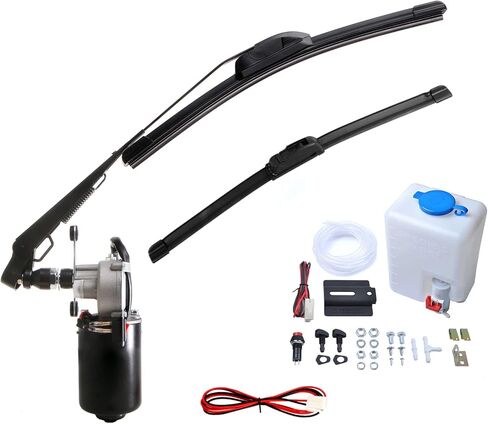 110 Degree Motor 12V Electric Motor UTV Windshield Bottle Washer Kit Fits Polaris Ranger RZR General Golf Cart Tractor Can Am Commander UTV Windshield Wiper Washer Turbo Pump Kit 2 Blades in Kuwait