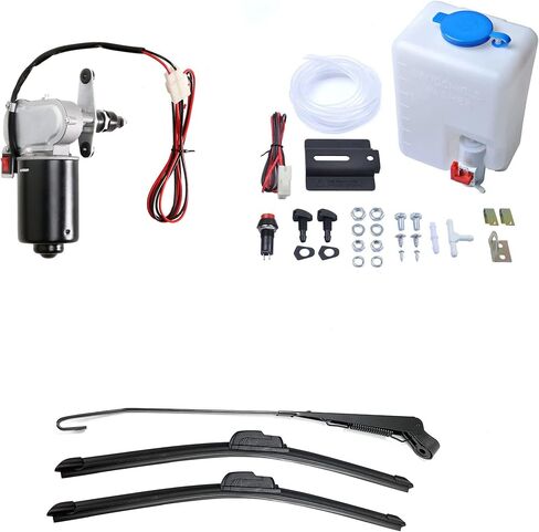 110 Degree Motor 12V Electric Motor UTV Windshield Bottle Washer Kit Fits Polaris Ranger RZR General Golf Cart Tractor Can Am Commander UTV Windshield Wiper Washer Turbo Pump Kit 2 Blades in Saudi Arabia