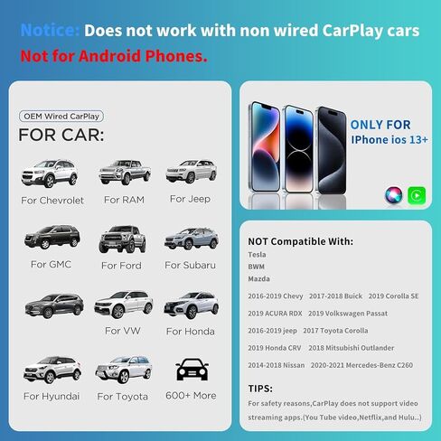 محول Apple Carplay اللاسلكي: محول Carplay اللاسلكي للتحديث عبر الإنترنت للمصنع السلكي Apple Carplay Auto Connect Wireless Carplay يحول السيارات من 2017 وiOS 13+، 3 محولات in Saudi Arabia