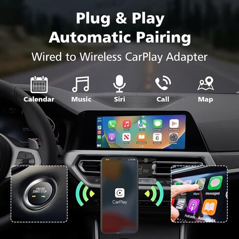 محول Apple Carplay اللاسلكي: محول Carplay اللاسلكي للتحديث عبر الإنترنت للمصنع السلكي Apple Carplay Auto Connect Wireless Carplay يحول السيارات من 2017 وiOS 13+، 3 محولات in Saudi Arabia