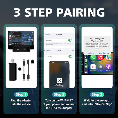 محول Apple Carplay اللاسلكي: محول Carplay اللاسلكي للتحديث عبر الإنترنت للمصنع السلكي Apple Carplay Auto Connect Wireless Carplay يحول السيارات من 2017 وiOS 13+، 3 محولات in Saudi Arabia