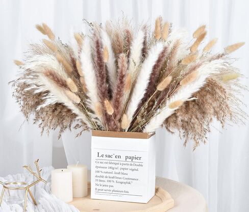 DearHouse 130 قطعة من باقة عشب بامباس الطبيعية المجففة، باقة بوهو لديكور المنزل مقاس 17 بوصة، زهور فراغميت المجففة، باقة لترتيبات زهور الزفاف وديكورات المنزل in Kuwait