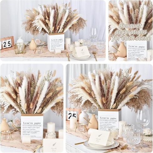 DearHouse 130 قطعة من باقة عشب بامباس الطبيعية المجففة، باقة بوهو لديكور المنزل مقاس 17 بوصة، زهور فراغميت المجففة، باقة لترتيبات زهور الزفاف وديكورات المنزل in Kuwait