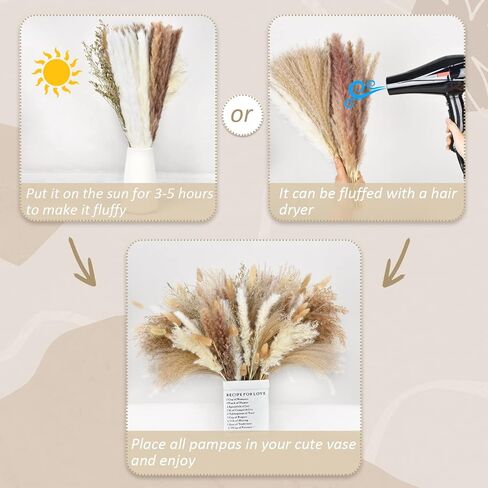 DearHouse 130 قطعة من باقة عشب بامباس الطبيعية المجففة، باقة بوهو لديكور المنزل مقاس 17 بوصة، زهور فراغميت المجففة، باقة لترتيبات زهور الزفاف وديكورات المنزل in Kuwait