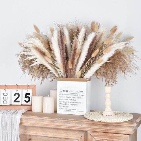 DearHouse 130 قطعة من باقة عشب بامباس الطبيعية المجففة، باقة بوهو لديكور المنزل مقاس 17 بوصة، زهور فراغميت المجففة، باقة لترتيبات زهور الزفاف وديكورات المنزل in Kuwait