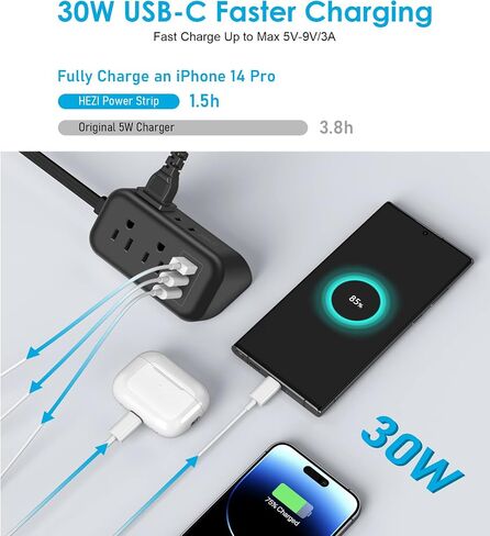 شريط طاقة USB-C بقدرة 45 وات، سلك تمديد مسطح بطول 5 أقدام، منافذ شحن سريعة PD & QC3.0، موسع 4 منافذ، لا يوجد واقي من زيادة التيار في غرفة النوم الأساسية للسفر على متن السفن السياحية، أبيض in Saudi Arabia