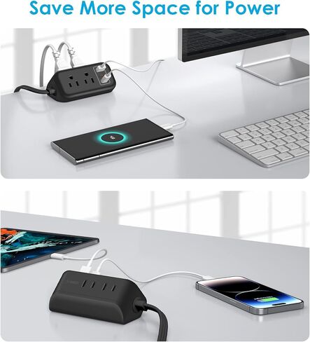 شريط طاقة USB-C بقدرة 45 وات، سلك تمديد مسطح بطول 5 أقدام، منافذ شحن سريعة PD & QC3.0، موسع 4 منافذ، لا يوجد واقي من زيادة التيار في غرفة النوم الأساسية للسفر على متن السفن السياحية، أبيض in Saudi Arabia