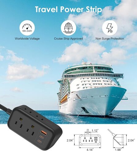 شريط طاقة USB-C بقدرة 45 وات، سلك تمديد مسطح بطول 5 أقدام، منافذ شحن سريعة PD & QC3.0، موسع 4 منافذ، لا يوجد واقي من زيادة التيار في غرفة النوم الأساسية للسفر على متن السفن السياحية، أبيض in Saudi Arabia