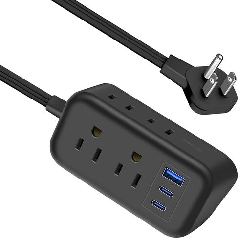 شريط طاقة USB-C بقدرة 45 وات، سلك تمديد مسطح بطول 5 أقدام، منافذ شحن سريعة PD & QC3.0، موسع 4 منافذ، لا يوجد واقي من زيادة التيار في غرفة النوم الأساسية للسفر على متن السفن السياحية، أبيض in Saudi Arabia
