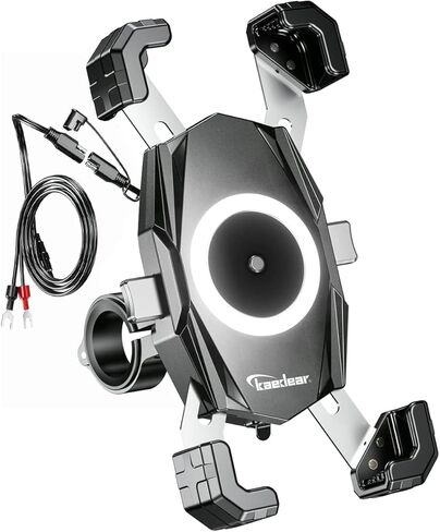 حامل هاتف للدراجات النارية مع شاحن لاسلكي Qi USB -C حامل هاتف محمول بمقود مقاوم للماء لإضاءة 4.7-6.9 تثبيت سريع Shuriken QI＆USB KDR-M22A من اليابان (أسود) in Kuwait