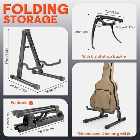 حوامل عرض الجيتار، 2 حامل جيتار قابل للطي على الأرض مع كابو جيتار، 2 حامل جيتار للجيتار الصوتي in Kuwait