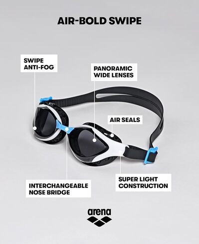 ARENA Unisex Adult Air-Bold Swipe Anti-Fog Training Swim Goggles Men and Women Cushioned Seals Large Fit Wide Lenses in Saudi Arabia