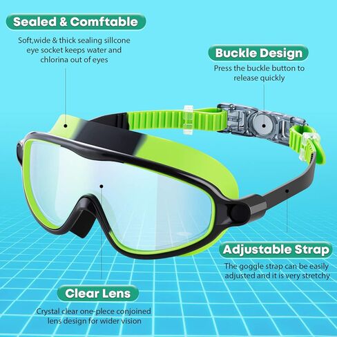 Portzon Wide View Swim Goggles, Unisex-Child Anti Fog Clear No Leaking Swimming Goggles in Saudi Arabia
