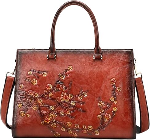 حقيبة كمبيوتر محمول جلدية كلاسيكية للنساء مقاس 14 بوصة حقيبة سفر كروس باللون البني الزهري للمكتب/العمل/السفر in Kuwait