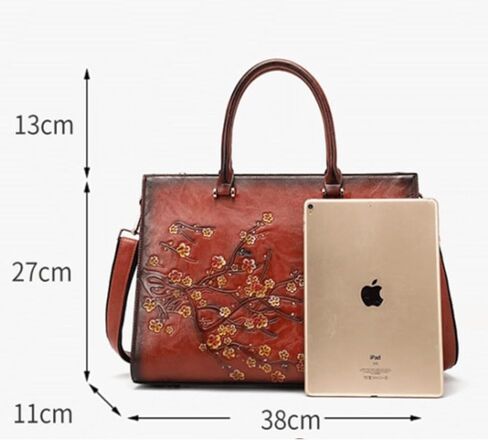 حقيبة كمبيوتر محمول جلدية كلاسيكية للنساء مقاس 14 بوصة حقيبة سفر كروس باللون البني الزهري للمكتب/العمل/السفر in Kuwait