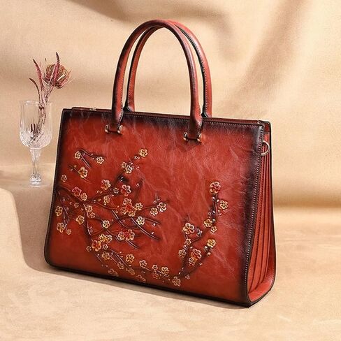 حقيبة كمبيوتر محمول جلدية كلاسيكية للنساء مقاس 14 بوصة حقيبة سفر كروس باللون البني الزهري للمكتب/العمل/السفر in Kuwait