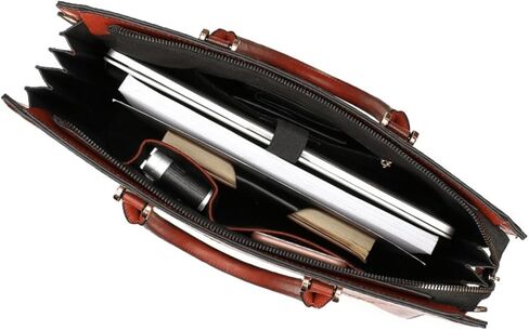 حقيبة كمبيوتر محمول جلدية كلاسيكية للنساء مقاس 14 بوصة حقيبة سفر كروس باللون البني الزهري للمكتب/العمل/السفر in Kuwait