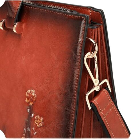 حقيبة كمبيوتر محمول جلدية كلاسيكية للنساء مقاس 14 بوصة حقيبة سفر كروس باللون البني الزهري للمكتب/العمل/السفر in Kuwait