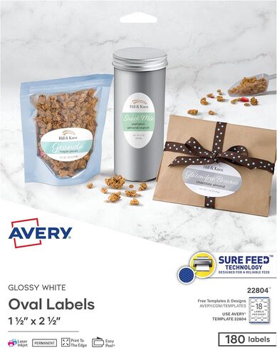 ملصقات بيضاوية فارغة قابلة للطباعة من Avery، مقاس 1.5 بوصة × 2.5 بوصة، أبيض لامع، 90 ملصقًا قابلاً للتخصيص (22814) in Saudi Arabia