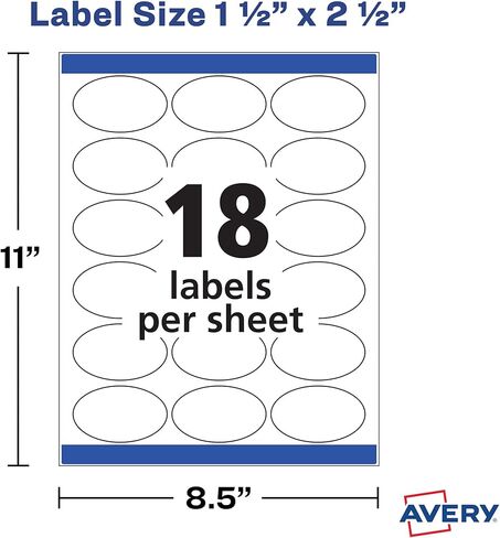 ملصقات بيضاوية فارغة قابلة للطباعة من Avery، مقاس 1.5 بوصة × 2.5 بوصة، أبيض لامع، 90 ملصقًا قابلاً للتخصيص (22814) in Saudi Arabia