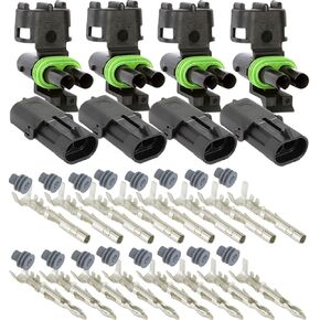 2-PIN (Conductor) 20 amps Weather-Pack Series, Sealer Terminals, Housing Male & Female 14 16 GA (Pack of 4)