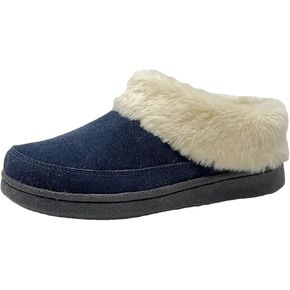 Clarks Women's Faux Fur Clog Indoor and Outdoor Slipper (Navy, 6 M US)