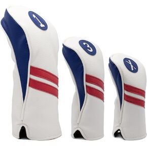 ProActive Sports | Vintage Golf Club Head Covers | for Drivers, Fairway Woods, and Hybrids | Classy Headcovers That Fit Most Clubs | Classic Leather Look | 5-Wood Headcover | Red, White, & Blue