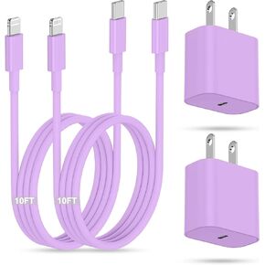 for iPhone Fast Charger Block and 6ft+10ft Cable, 2Pack iPhone Wall Charging Plug with USB C to Lightning Cord Long, Type C Power Adapter Cube Brick for Apple iPhone 14 Pro Max/13 Pro/12 Mini/11 Pro