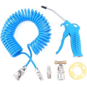 Air Blow Gun Kits with 20 Ft Long Polyurethane Recoil Air Hose, Quick Coupler, Spliters and Blow Gun Suitable for Air Compressor Blower Gun