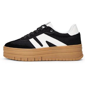 LUCKY STEP Women's Platform Gum Thick Sole Fashion Sneakers Classic Retro Rubber Low Top Casual Tennis Skate Walking Shoes