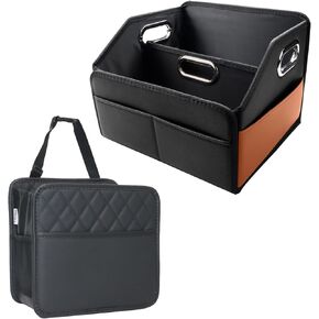 Noaman Leather Car Storage Organizer Back Front Passenger Seat for Kids or Adults Office 2 in 1 Car Trash Can Large Capacity Multifunction Car Essentials Interior Accessories Black