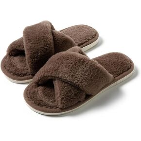 Womens Fuzzy Slippers Memory Foam Slippers Cozy Plush Home Slippers Open Toe House Shoes Indoor Outdoor Slide Slipper Home Shoes Indoor Slippers