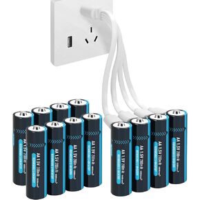 8 حزمة USB بطاريات AA القابلة لإعادة الشحن مع 4 في 1 كابل الشحن ، 1.5 فولت ليثيوم بطارية الحجم للكاميرا في الهواء الطلق وميض ، 2100mAh (3150 ميجا ساعة)