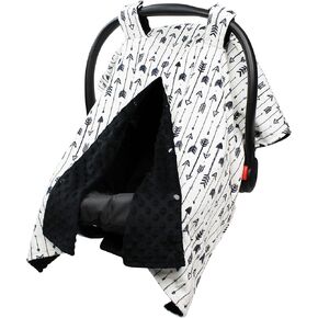 Top Tots Baby Car Seat Canopy Cover - Black Native Arrows on White